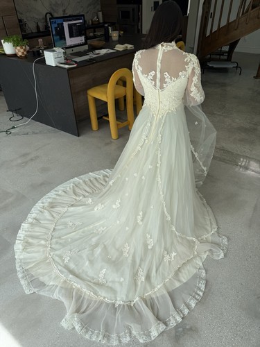 VINTAGE EVE OF MILADY WEDDING GOWN IVORY BRIDAL DRESS LACE EMBROIDERY 80S BOHO