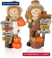 2-Pack Thanksgiving Scarecrow Figurines with Inspirational Autumn Plaques - Dura