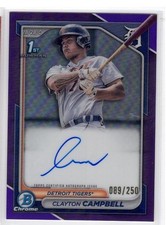 2024 Bowman Chrome Clayton Campbell Auto Purple Refractor 1st #89/250