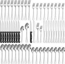 60-Piece Silverware Set with Steak Knives Stainless Steel Flatware Set for 10..