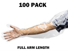 100 PACK Disposable Full Arm Long Plastic Gloves, Veterinary Insemination Vet