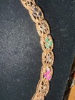 Sterling Silver Filigree Floral Link Chain Bracelet w/ multi natural stones — photo 2