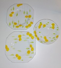 3 Vintage Handpainted Grafton China Pre-1949 Pattern 6097 Yellow Primrose Pieces