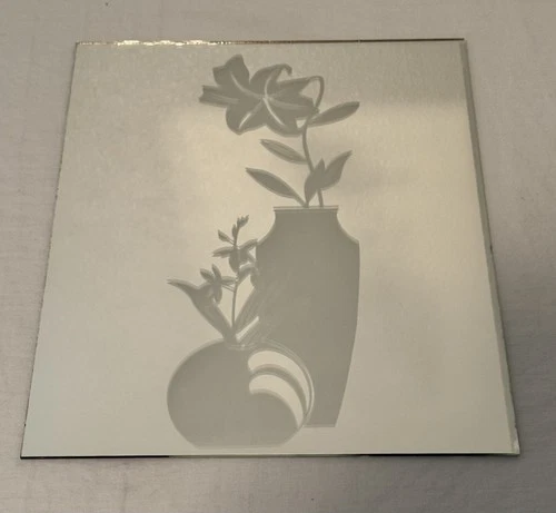 Vintage 1980s Art Deco Etched Floral Mirror Frameless Appx 8x10