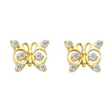 Genuine 14k Yellow Gold CZ 7mm Cut-out Butterfly Screwback Safety Earring Studs
