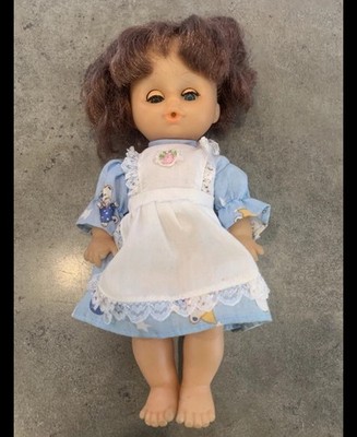 Vintage 9  Doll Brown Hair, Eyes That Close And Blue Dress Unbranded