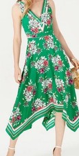Vince Camuto Women's a Line Handkerchief Hem Floral Dress Green Size 10