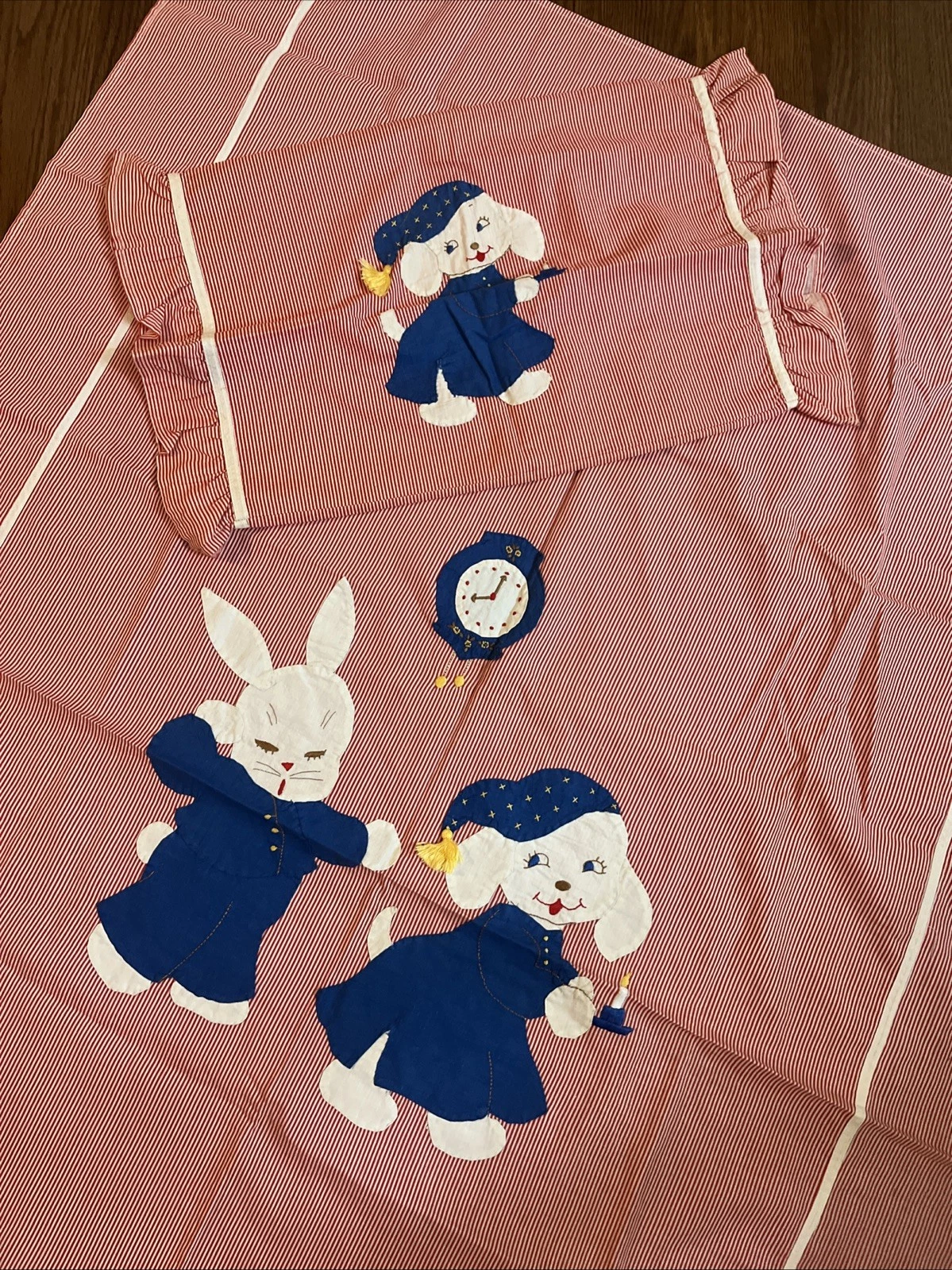 37x54” APPLIQUÉ EMBROIDERED BUNNY RABBIT PUPPY TODDLER BED COVER PILLOWCASE CRIB