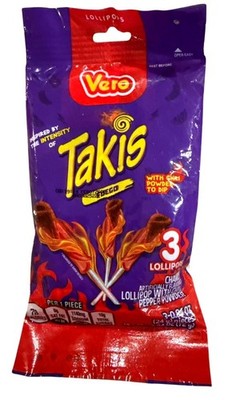 3pc Bag 2.54oz Vero TAKIS FUEGO Lollipops Candy with Chili Powde Dip Sweet Spicy