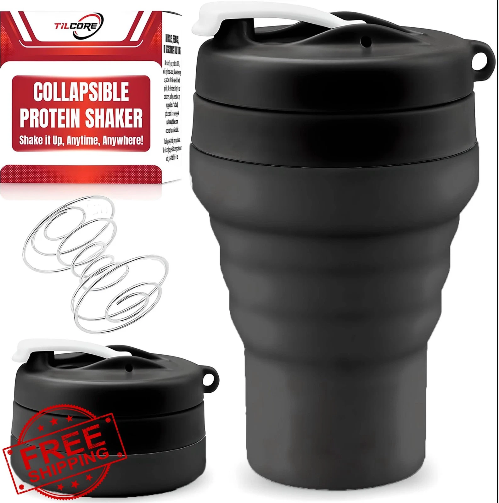 Tilcore Collapsible Protein Shaker Bottle 600mL - Leakproof Gym Cup
Opens in a new window or tab