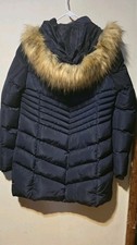 Womens Black Puffer Coat With Faux Fur Removable Hood