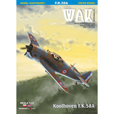 Card Paper Cut Out Model Kit WAK Koolhoven F.K.58A + Laser Cut Frame Scale 1:33