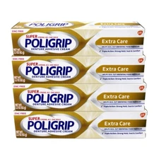 4 Pack - PoliGrip Super, Denture Adhesive Cream, Extra Care - 2.2 oz Each
