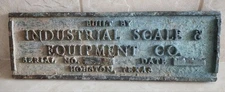 VINTAGE BRASS INDUSTRIAL SCALE & EQUIPMENT CO. HOUSTON TX. BUILD PLATE ID PLAQUE