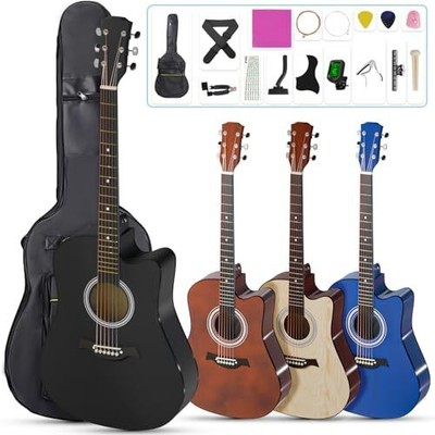 Moon River 38 Inch Acoustic Guitar 17 Piece Set Beginner Kit