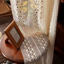 Rustic Hand Crochet Sheer Lace Window Curtain Panel Drapes Bedroom Living Room