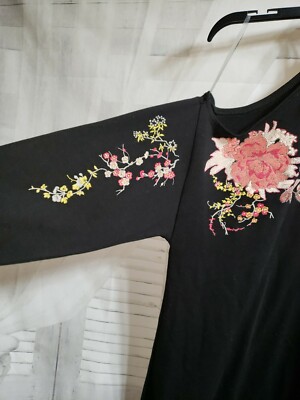 Maurices Women's Black One Sleeve, Cold Shoulder Dress EMBROIDERED