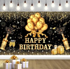 YinQin 180x120 cm Glitter Gold Black Happy Birthday Backdrops Cloth 71x47in B15