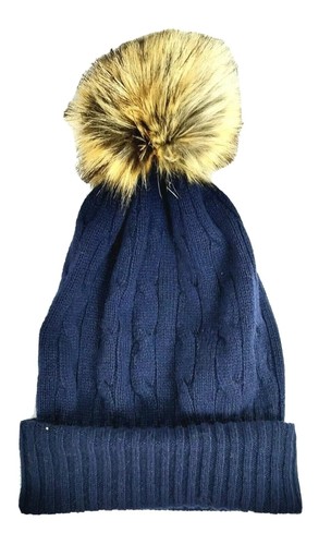 Cable Knit 100% Cashmere Hat Pom-Pom 