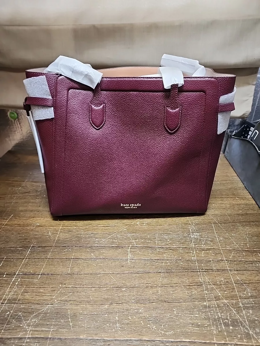 Kate Spade Knott Leather Large Tote Wine Red Bag Laptop Tote Grenache