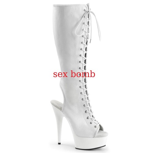 Sexy STIVALI APERTI tacco 15 n. 37 plateau BIANCO OPACO stringati zip  GLAMOUR ! | eBay