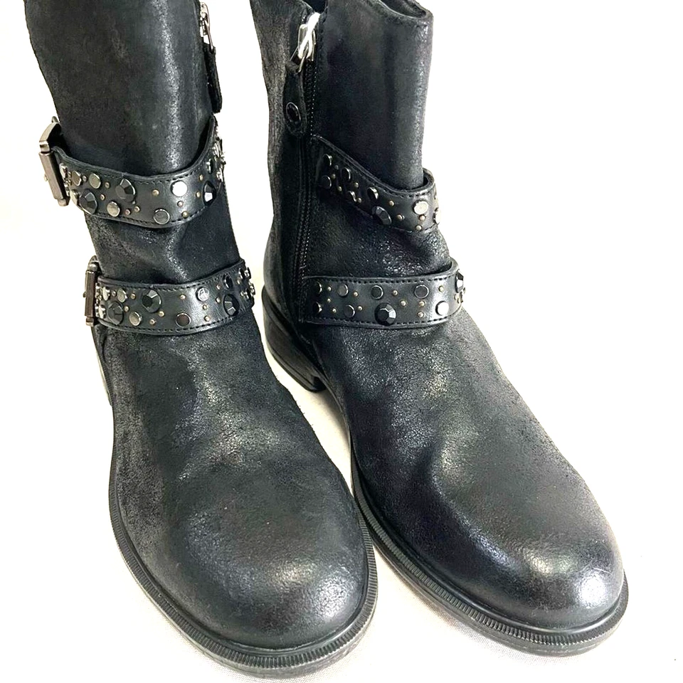 Botas Geox Respira Para Mujer Catria Talla 8 Cuero Negro Moto Tachonado Botín NUEVO Foto 3 de 4