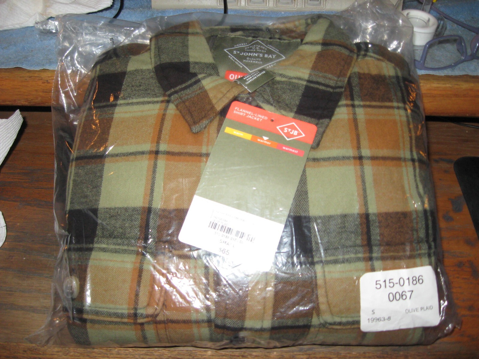 Men's Olive Plaid Flannel Shirt Jacket - Small Size Lined New $65-image