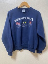Vintage Grandma's Rules Sweatshirt Kids 90s Sz Medium Jerzees Granny Embroidered
