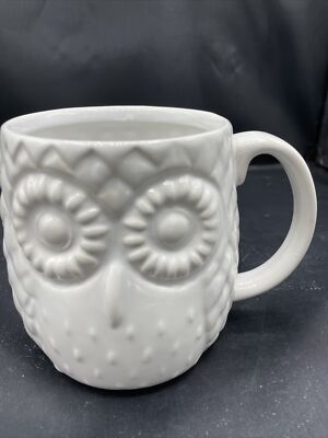 White Owl 3D Large Coffee Mug Cottage Chic Texture Ceramic Home Essentials Moder