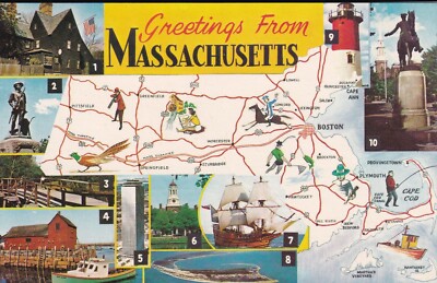 UNPOSTED Greetings from Massachusetts MULTIPLE VIEWS Vintage Postcard-J962