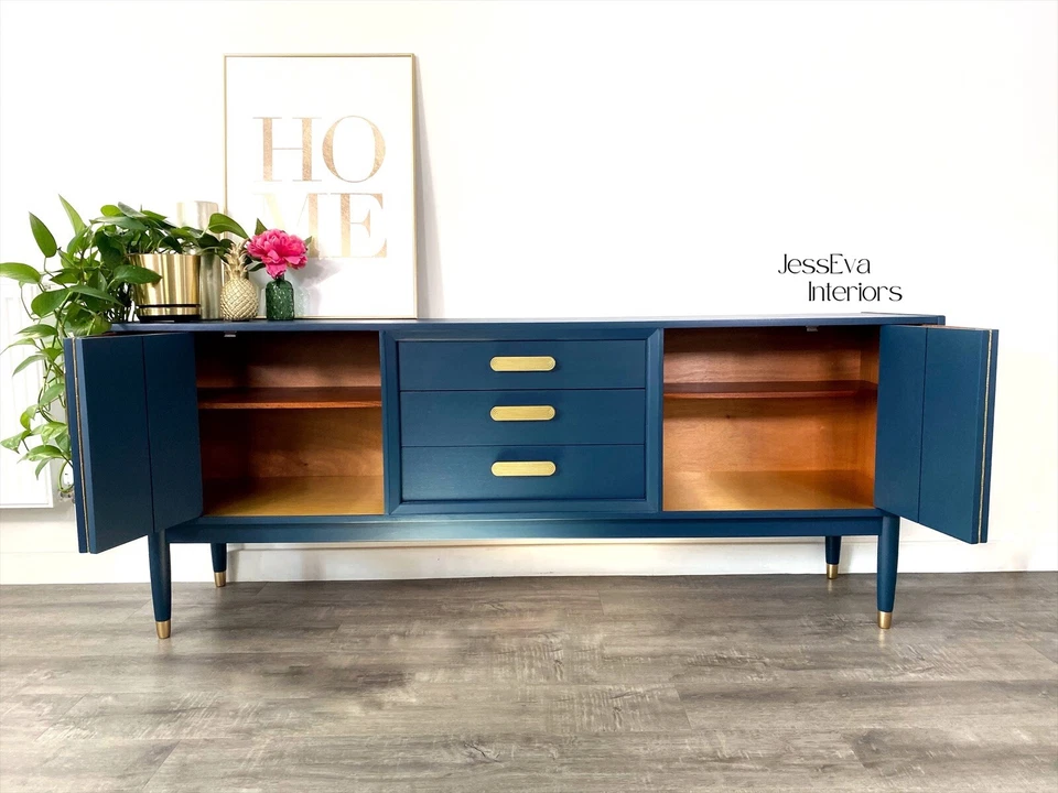 APARADOR AZUL MEDIADOS DE SIGLO MODERNO PLAN G / GABINETE DE BEBIDAS CÓCTELES / UNIDAD DE TV Foto 4 de 4