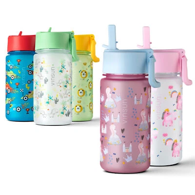 Trinkflasche Kinder 500ml - auslaufsicher Tritan Strohhalm Rosa Mädchen Vinsun - Bild 1 von 4