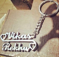 Personalized Hand Carved Custom 2 Name Key Chain Keyring With Love Forever Sign