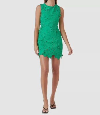 Endless Rose Women's Green Sleeveless Lined Crewneck Lace Sheath Dress Size L
