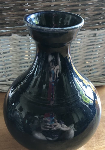 Jugtown Ware Neck Vase Deep Blue Glaze Handmade Signed Vernon Owens No. Carolina