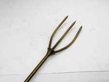 ANTIQUE BRASS FIREPLACE FORK TOAST &ndash; 3-PRONG TOOL WITH LOOP HANDLE