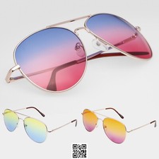 Man Aviator Slim Gold Frame Sunglasses w/ Color Gradient Lens Pack of 6 