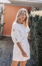 SPELL & THE GYPSY COLLECTIVE LaLa Linen Shift Embriodered White Dress Size M