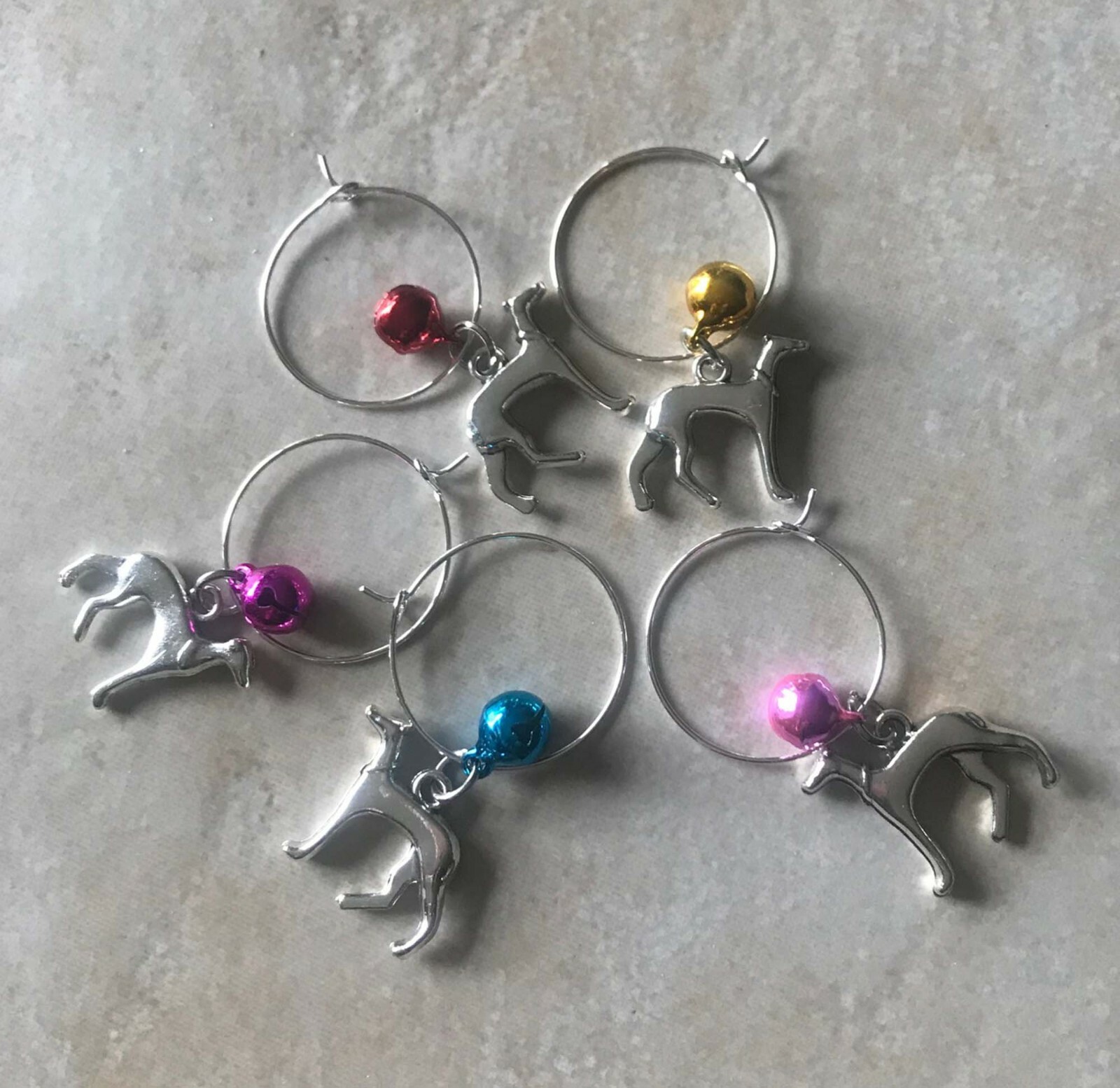 Greyhound or Whippet Wine Glass Charms with Bells - Set of 5 | eBay