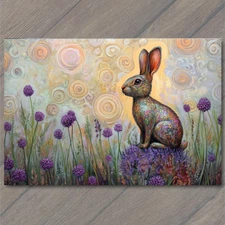 Art Print Colorful Rabbit Flower Field Pastel Sky Swirl Meadow Nature Cute Art