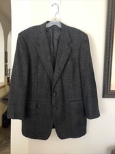 Vintage HICKEY FREEMAN Boardroom Tweed Black Plaid Wool Cashmere Sport Coat 41 R