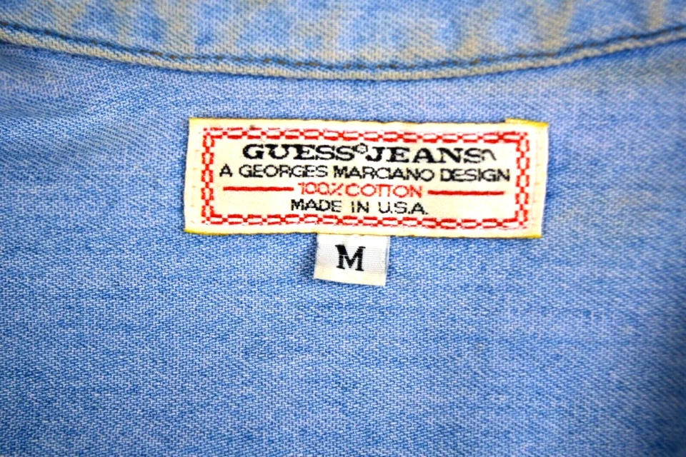 Camisa Vintage GUESS Chambray Tamanho M Anos 80 Georges Marciano Design Baggy EUA - Imagem 2 de 4