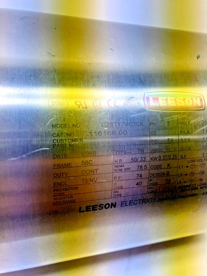 Leeson CZ6T17VC30A Washguard Stainless Steel Motor 3PH 1/2HP 208/230v 460/380v - Image 2 of 4