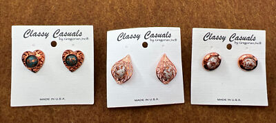 CLASSY CASUALS BY GREGORIAN INC HANDMADE COPPER AND RESIN EARRINGS Set Of 3 New