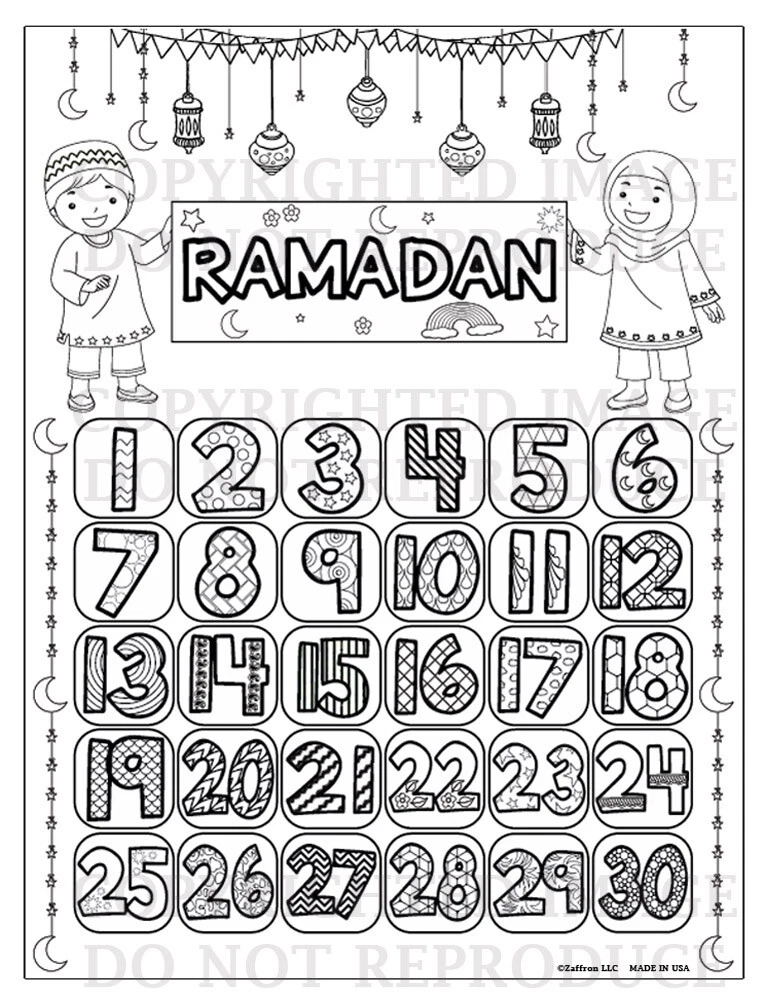 Children's Daily Ramadan Count Down Coloring Calendar Large Poster | eBay