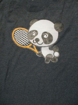 L gray PANDA PLAYING TENNIS t-shirt by HANES