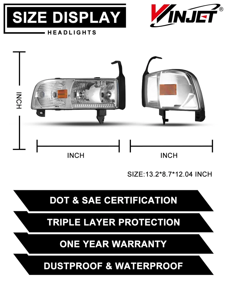 Faros cromados + luces antiniebla para Dodge Ram 1500 2500 3500 1994-2002 izquierda+derecha Foto 4 de 4