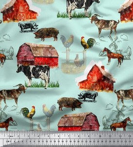 Soimoi Fabric Barn Pet Animals Farm Print Fabric By The Yard