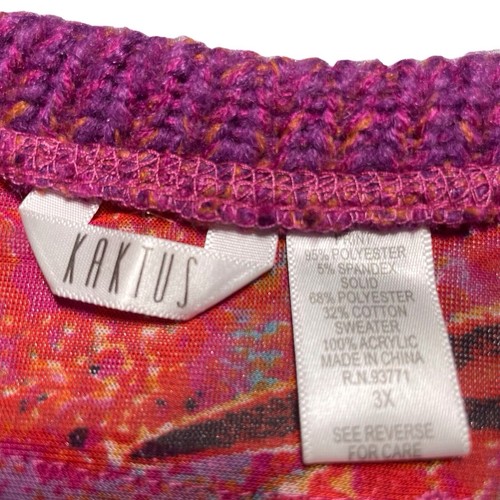 KAKTUS Zip Up Cardigan Sweater Jacket Size 3X Patchwork Knit Mesh Colorful Pink - Picture 3 of 16