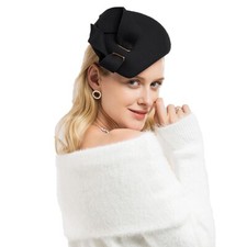 Black Wool Felt Fascinator Hats For Women Church Party Formal Derby Pillbox Hat